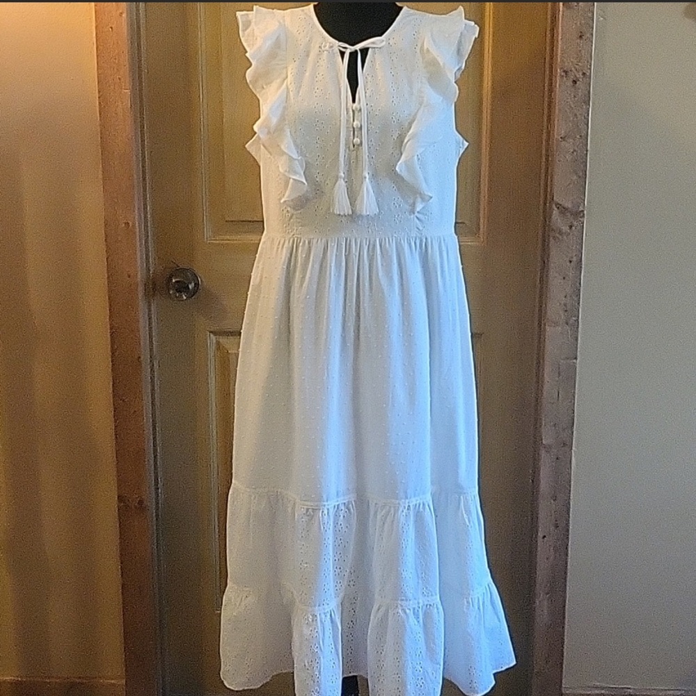 MATILDA JANE ~ NEW Eyelet White Maxi Dress~ Shabby Chic~NWOT~Misses L